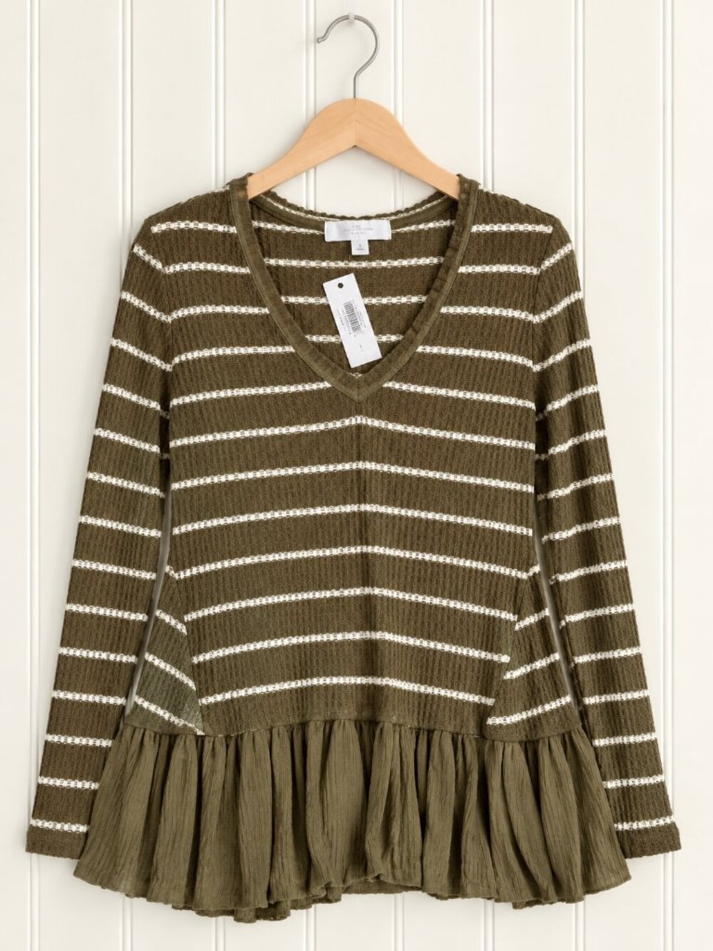 ANTHROPOLOGIE Eri + Ali Tallie Moss Green Waffle Knit Peplum Top XS NWT